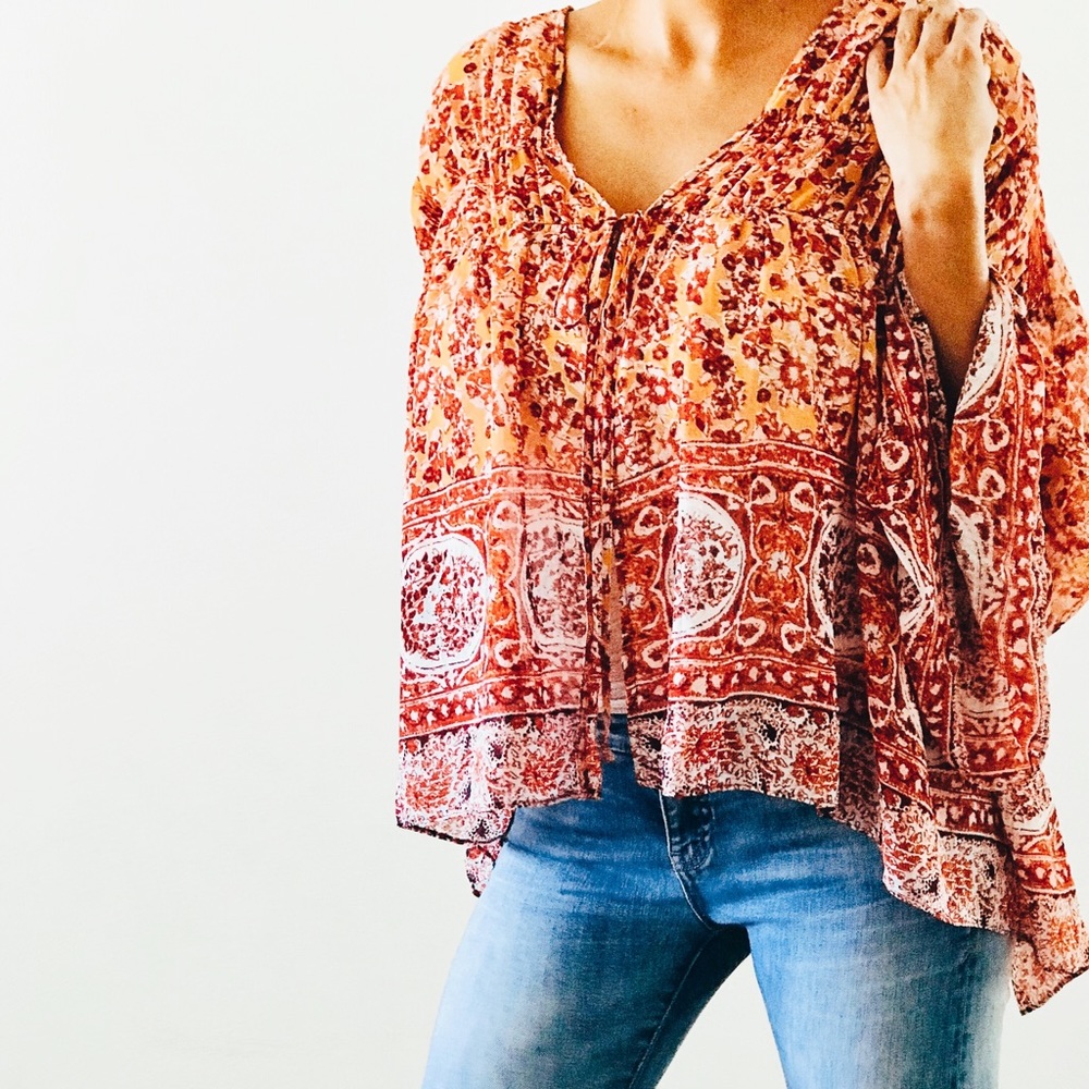 NWT Free People Printed Lorraine tiered kimono top - Picture 2 of 7
